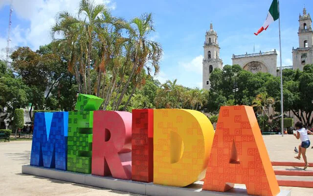 Sign of Merida letters. One of the destinations available for Cancun Airport Transportation